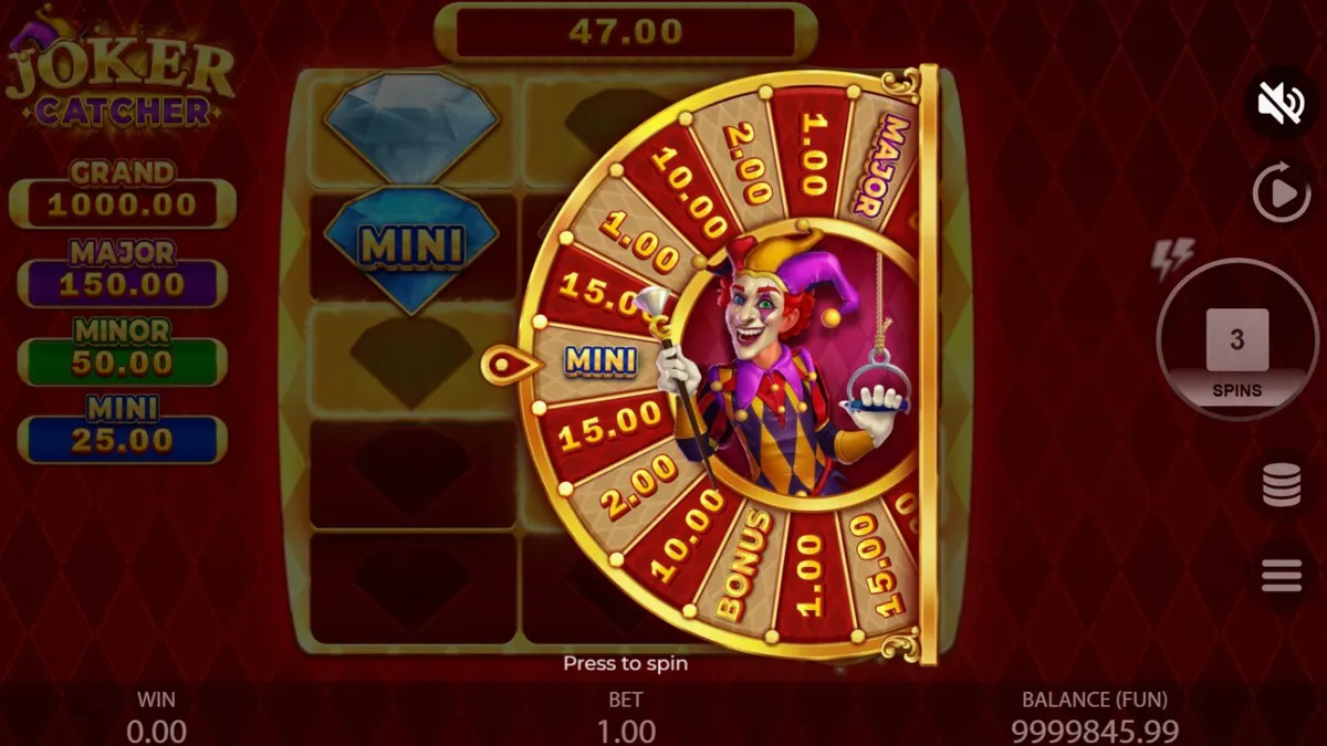 Tampilan antarmuka slot Joker Catcher dengan simbol Joker dan fitur Catch Frames