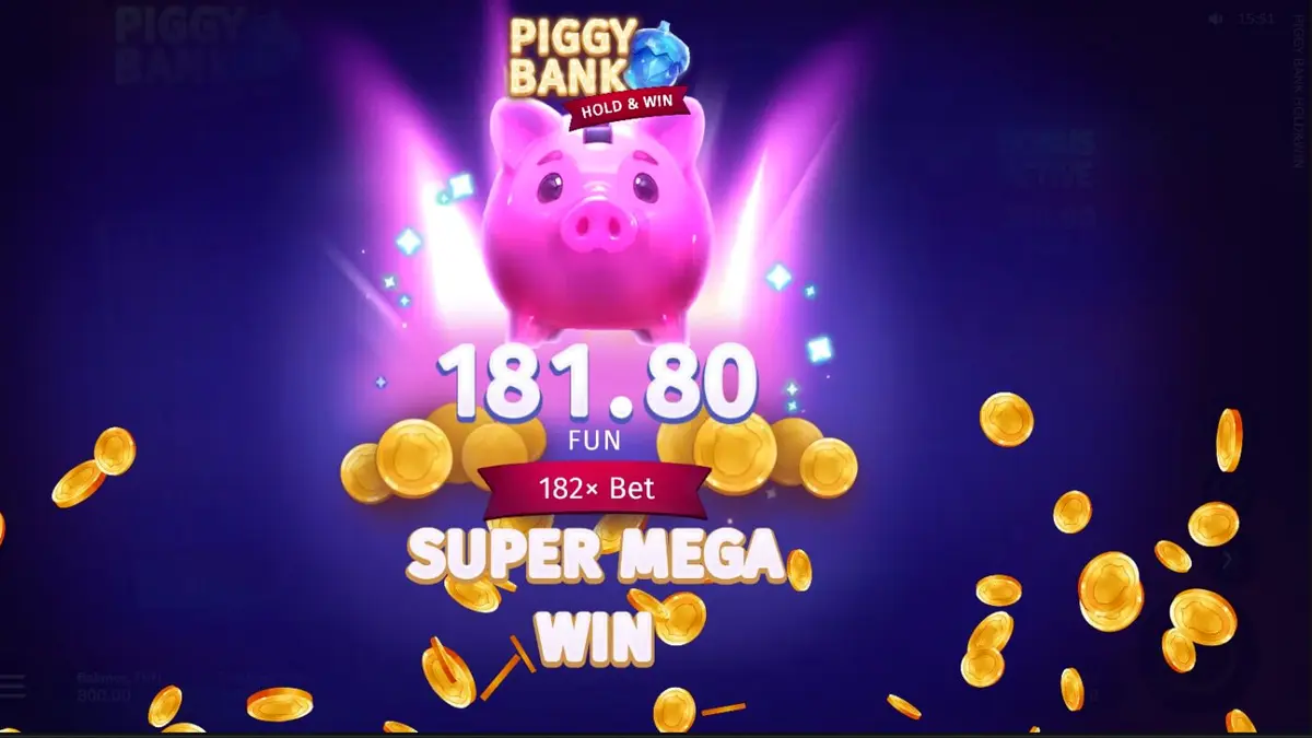 Tampilan visual slot Piggy Bank Hold & Win dengan tema babi neon dan koin emas