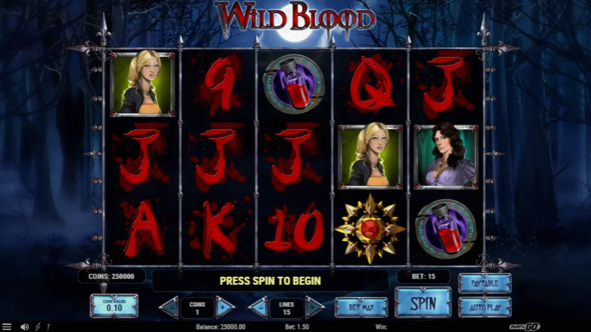 Tampilan visual slot Wild Blood dengan tema horor gotik dan vampir
